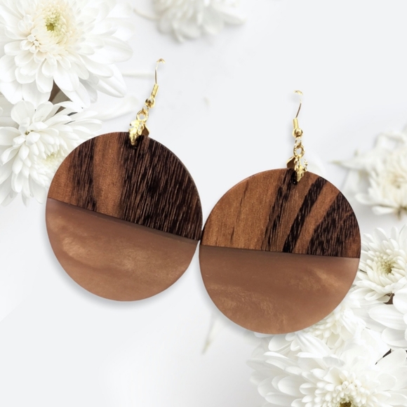 Jewelry - Stunning Handmade Wood and Resin Earrings in a Beautiful Dusty Beige Color